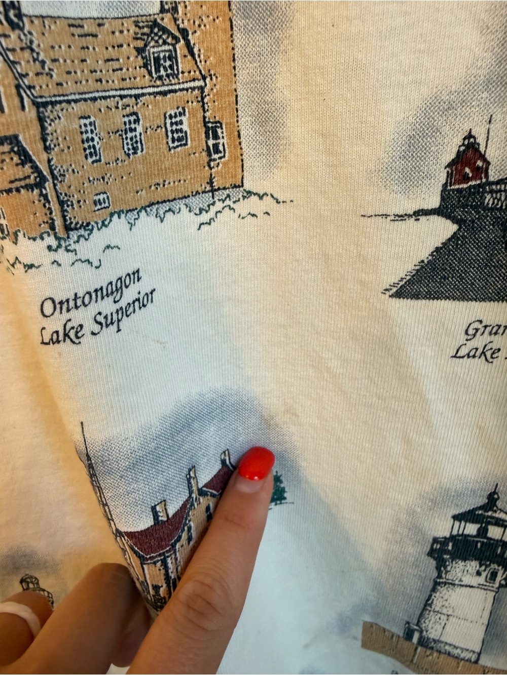 Vintage 90s Art Unlimited Great Lakes Lighthouse AOP Tee XL USA Nautical Beach - Picture 8 of 8